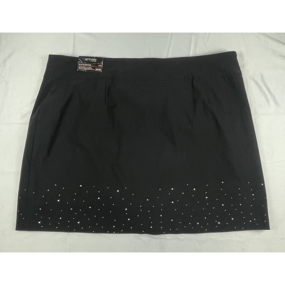ATTYRE NEW YORK KATHERINE SKORT WOMENS 24W BLACK RHINESTONE EMBELLISHED PULL ON